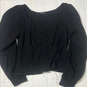 Madewell Black Textured Button-Up Blouse